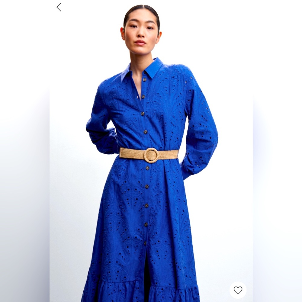 Mango openwork detail shirt dress in royal blue .